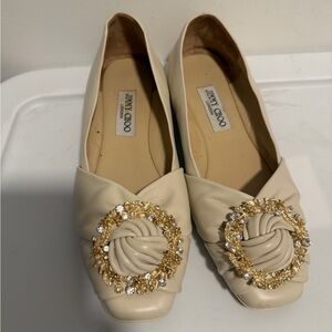 Jimmy Choo Beige Flats with Gold Embellishments